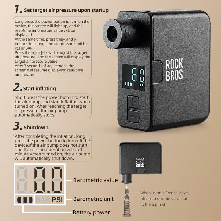 RockBros - Mini Electric pump w/gauge